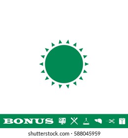 Sun icon flat. Green pictogram on white background. Vector illustration symbol and bonus button