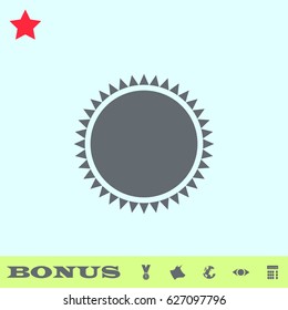 Sun icon flat. Grey pictogram on blue background. Vector illustration symbol and bonus buttons medal, cow, earth, eye, calculator