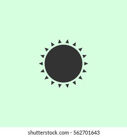 Sun icon flat. Grey vector symbol on green background