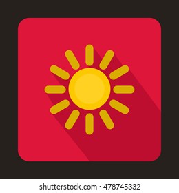 Sun icon in flat style on a crimson background vector illustration