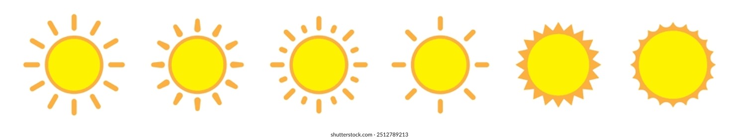 Sun icon in flat style, simple yellow sun.