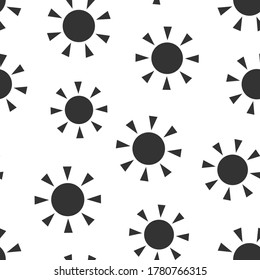 Sun icon in flat style. Sunlight sign vector illustration on white isolated background. Daylight seamless pattern business concept.