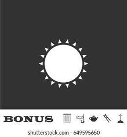 Sun icon flat. White pictogram on black background. Vector illustration symbol and bonus icons