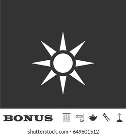 Sun icon flat. White pictogram on black background. Vector illustration symbol and bonus icons