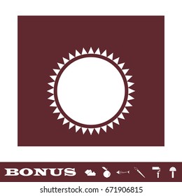 Sun icon flat. White pictogram on brown background. Vector illustration symbol and bonus icons