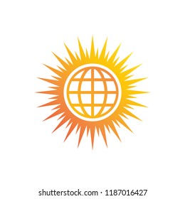 sun icon with globe vector logo template 