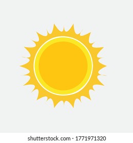 Sun icon for graphic design project. Rising sun,  fire colors and round shape. Hand drawn cute yellow sun. 