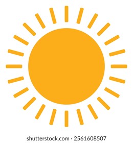 Sun icon for Graphic Design Projects, yellow color hot summer flat style design. Sunlight, nature, sky object symbol isolated on white background. Vector Illustration