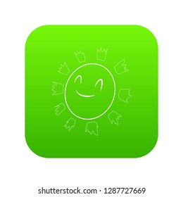 Sun icon green vector isolated on white background