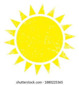 Sun icon with grunge effect. Isolated vector sun icon image with grunge rubber texture on a white background.