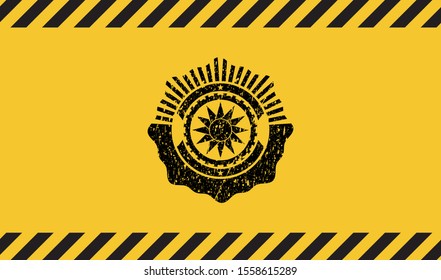 sun icon grunge warning sign emblem. Vector Illustration. Detailed.