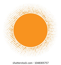 Sun icon. Halftone orange circle with random  circles texture logo design element. Vector illustration 