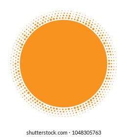 Sun icon. Halftone orange circle with random  circles texture logo design element. Vector illustration 