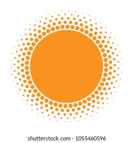 Sun icon. Halftone orange circle with gradient  texture circles logo design element. Vector illustration 