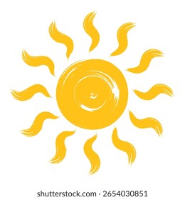 ícone do sol. símbolo do sol desenhado à mão. pincel pintado sol amarelo