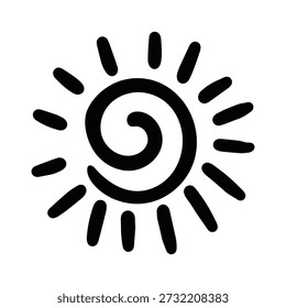 Icono de sol dibujado a mano con gruesas líneas negras