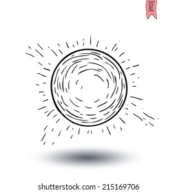 Sun icon, hand drawn vector illustration.