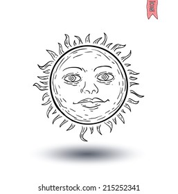 Sun icon, hand drawn vector illustration.