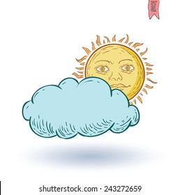 Sun icon, hand drawn vector illustration.