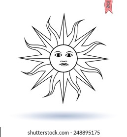 Sun icon, hand drawn vector illustration.