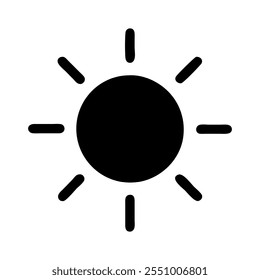 Sun icon illustration vector sign or symbol. Black filled silhouette icon. Weather forecast symbol
