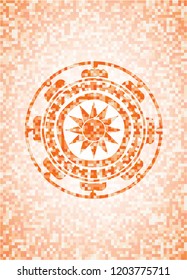 sun icon inside abstract orange mosaic emblem with background