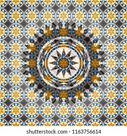 sun icon inside arabesque emblem background. arabic decoration.