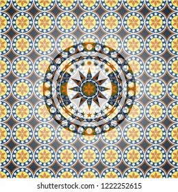 sun icon inside arabesque emblem background. arabic decoration.