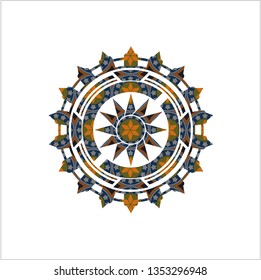 sun icon inside arabesque emblem background. arabic decoration.