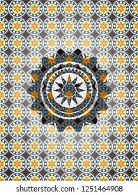 sun icon inside arabesque style emblem. arabic decoration.