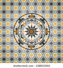 sun icon inside arabesque style emblem. arabic decoration.