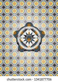 sun icon inside arabesque style emblem. arabic decoration.