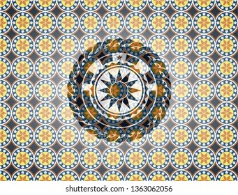 sun icon inside arabesque style badge. arabic decoration.
