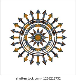sun icon inside arabic emblem. Arabesque decoration.