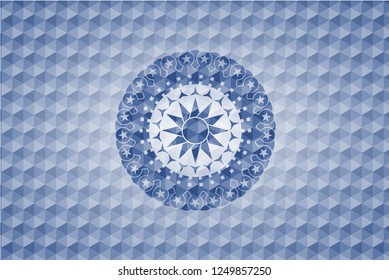 sun icon inside blue hexagon emblem.