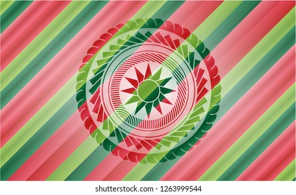 sun icon inside christmas badge background.