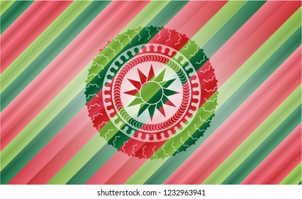 sun icon inside christmas colors emblem.