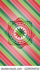 sun icon inside christmas colors emblem.