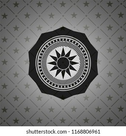 sun icon inside dark emblem. Retro
