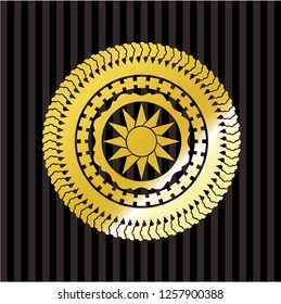 sun icon inside gold emblem or badge