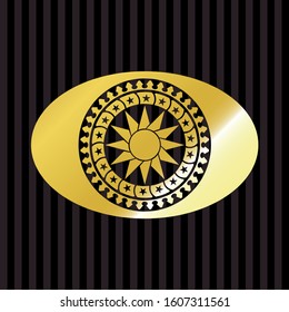 sun icon inside golden badge