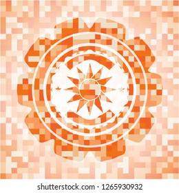 sun icon inside orange mosaic emblem
