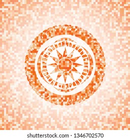 sun icon inside orange mosaic emblem with background