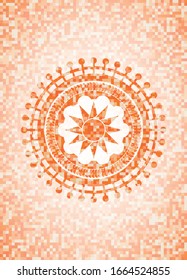 sun icon inside orange mosaic emblem with background