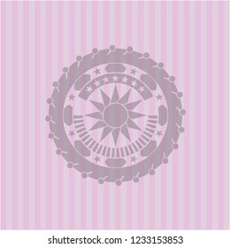 sun icon inside pink emblem. Vintage.