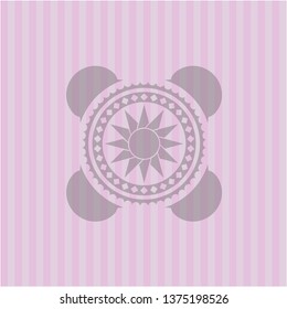 sun icon inside pink emblem. Retro
