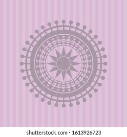 sun icon inside pink emblem. Vintage.