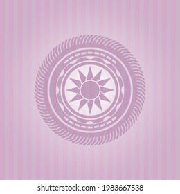 sun icon inside pink emblem. Retro. Amazing desing. 