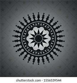 sun icon inside realistic black emblem