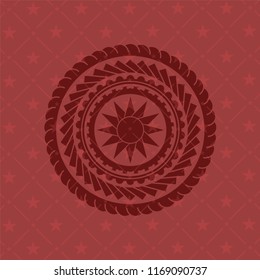 sun icon inside realistic red emblem